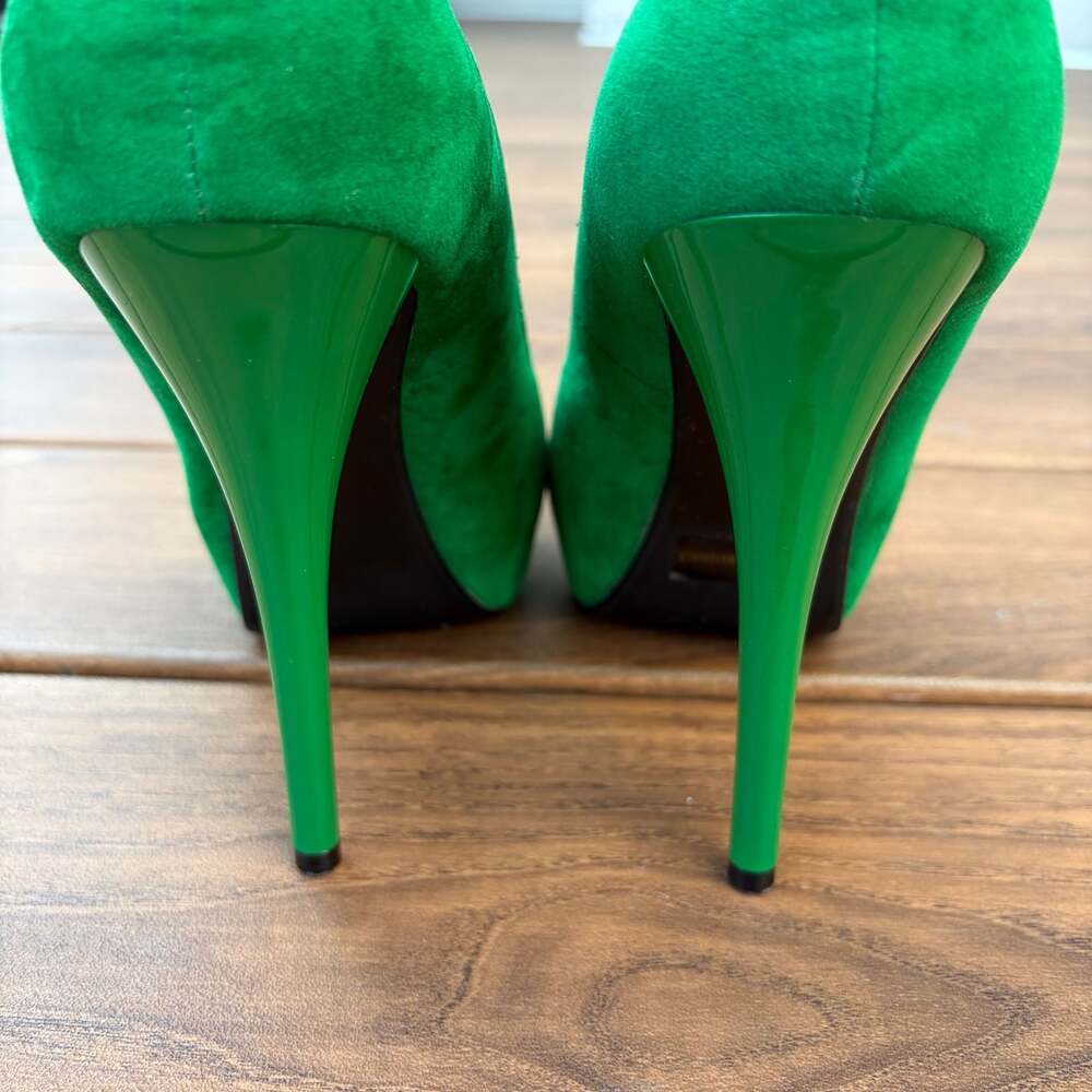 New Y2K Qupid Peep Toe Platform Stiletto Faux Suede Pumps Green Size 8.5 - Picture 9 of 13